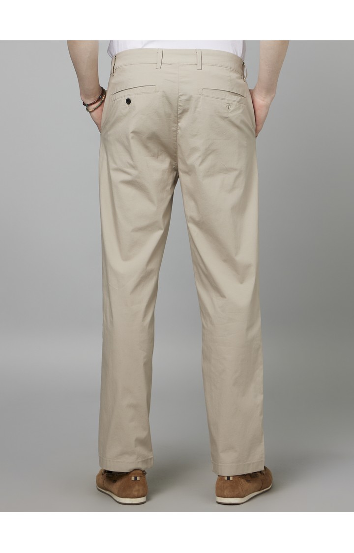 Men's Brown Cotton Blend Solid Trousers