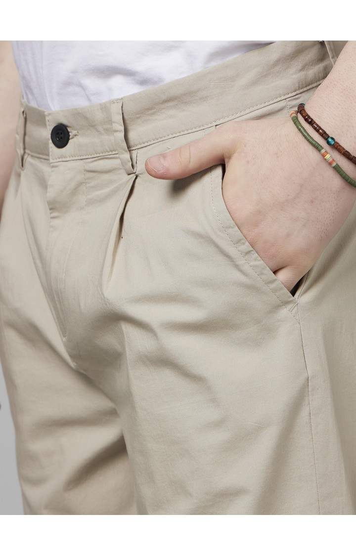 Men's Brown Cotton Blend Solid Trousers
