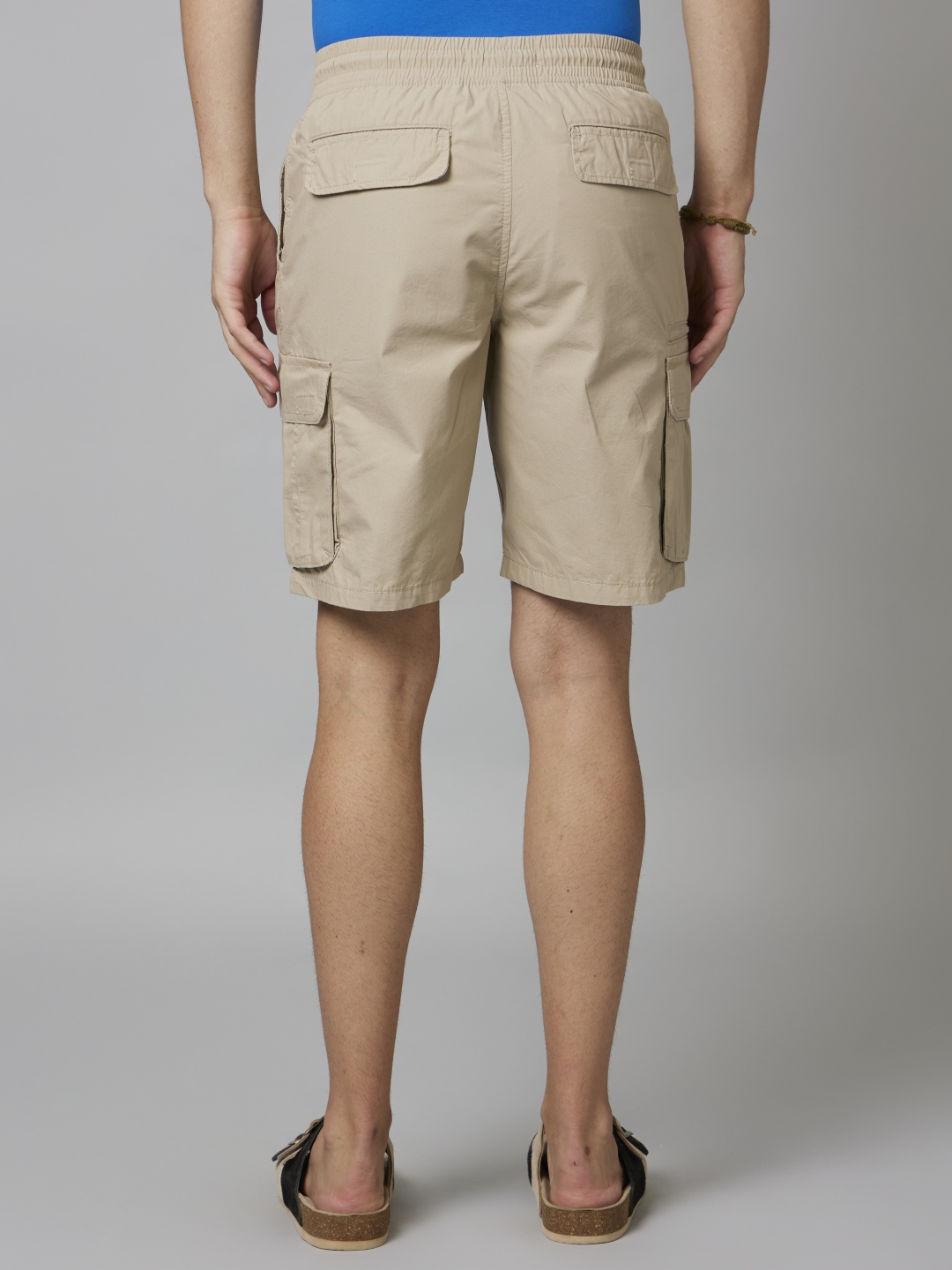 Men's Beige Cotton Solid Shorts