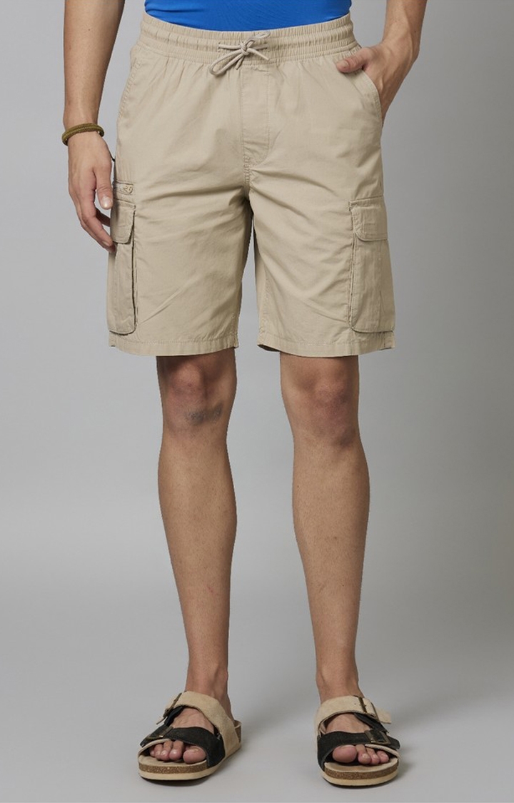 celio | Men's Beige Cotton Solid Shorts