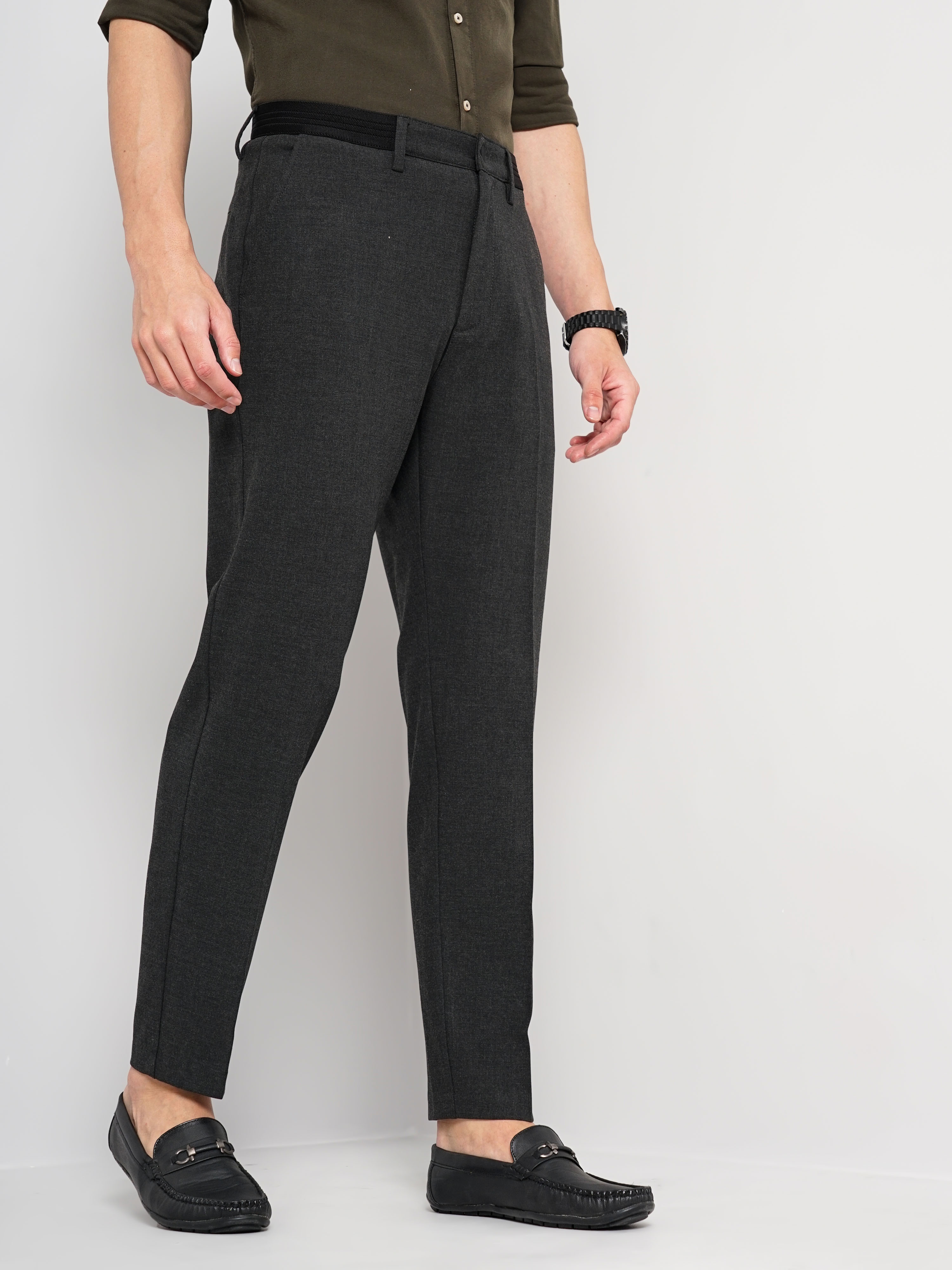 Buy Men Black Slim Fit Solid Casual Trousers Online - 749755 | Allen Solly