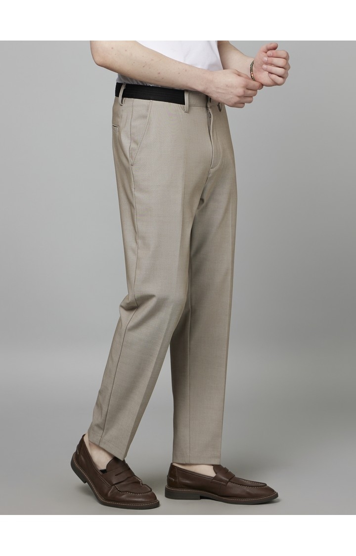 Men's Brown Blended Solid Trousers