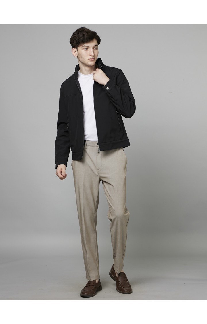 Men's Brown Blended Solid Trousers