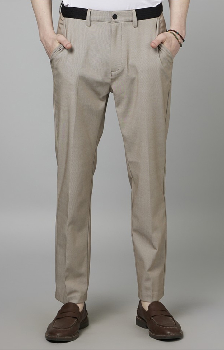 celio | Men's Brown Blended Solid Trousers