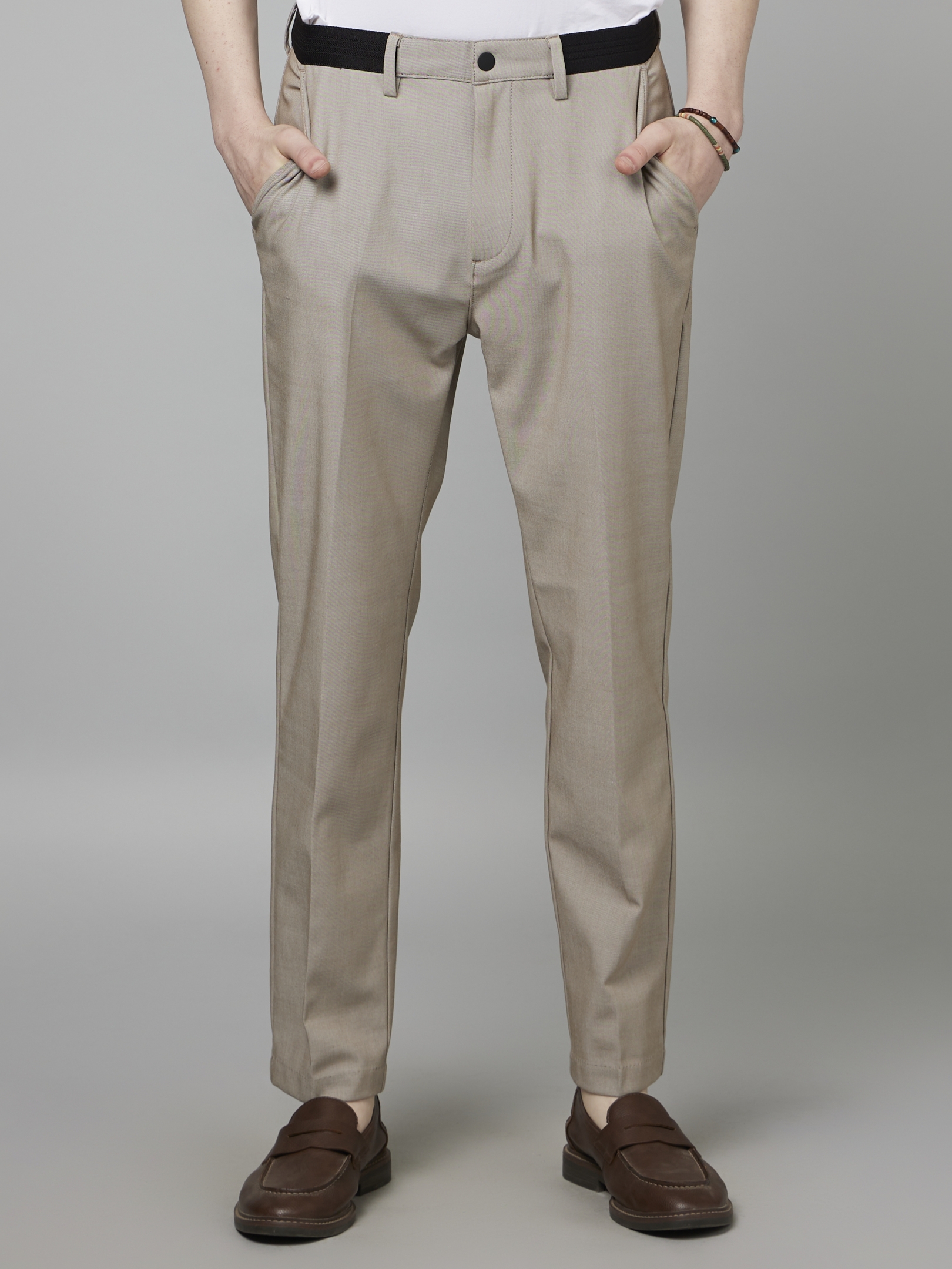 Men's Brown Blended Solid Trousers