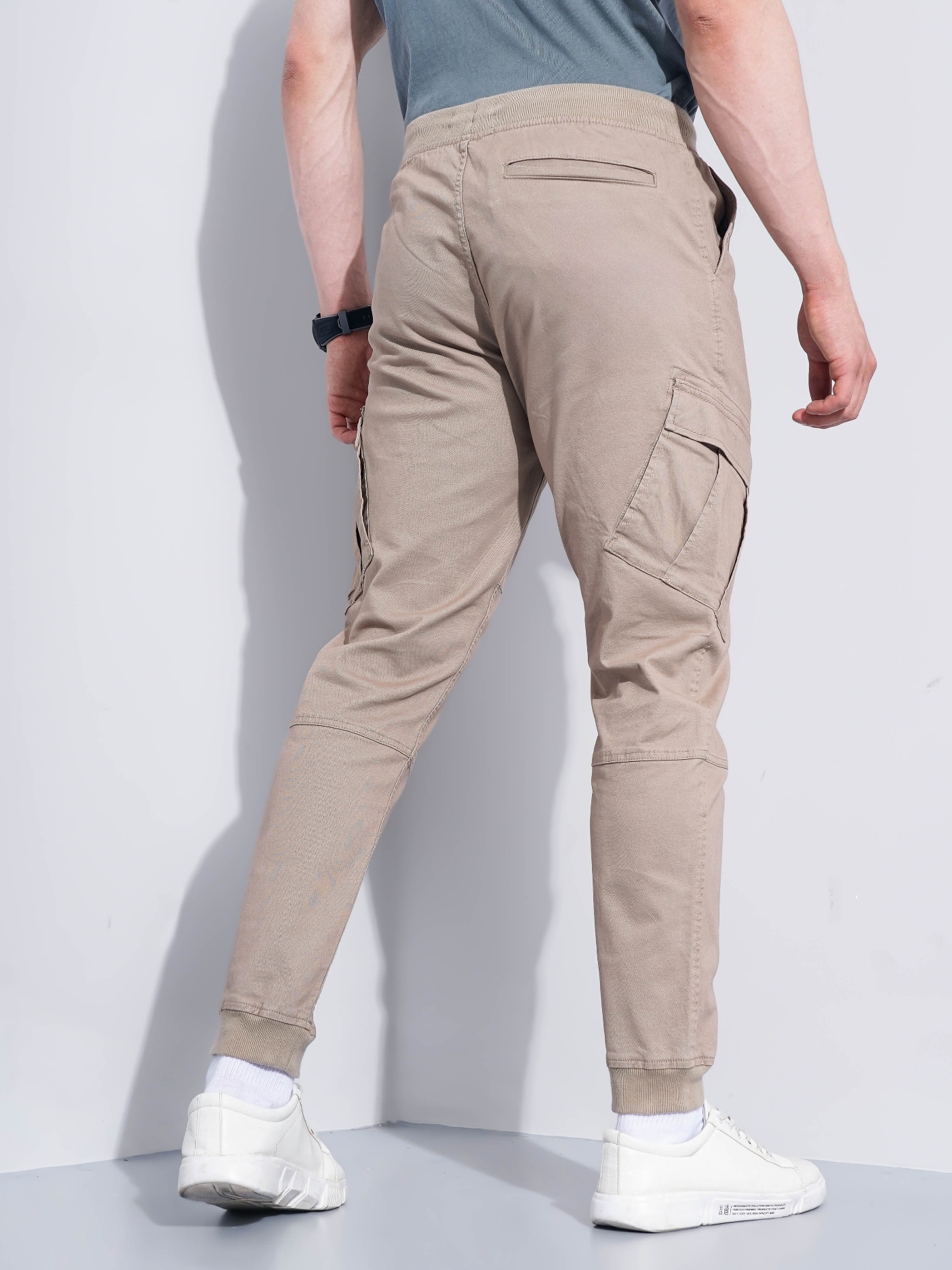 Men's Beige Cotton Blend Handwoven Trousers