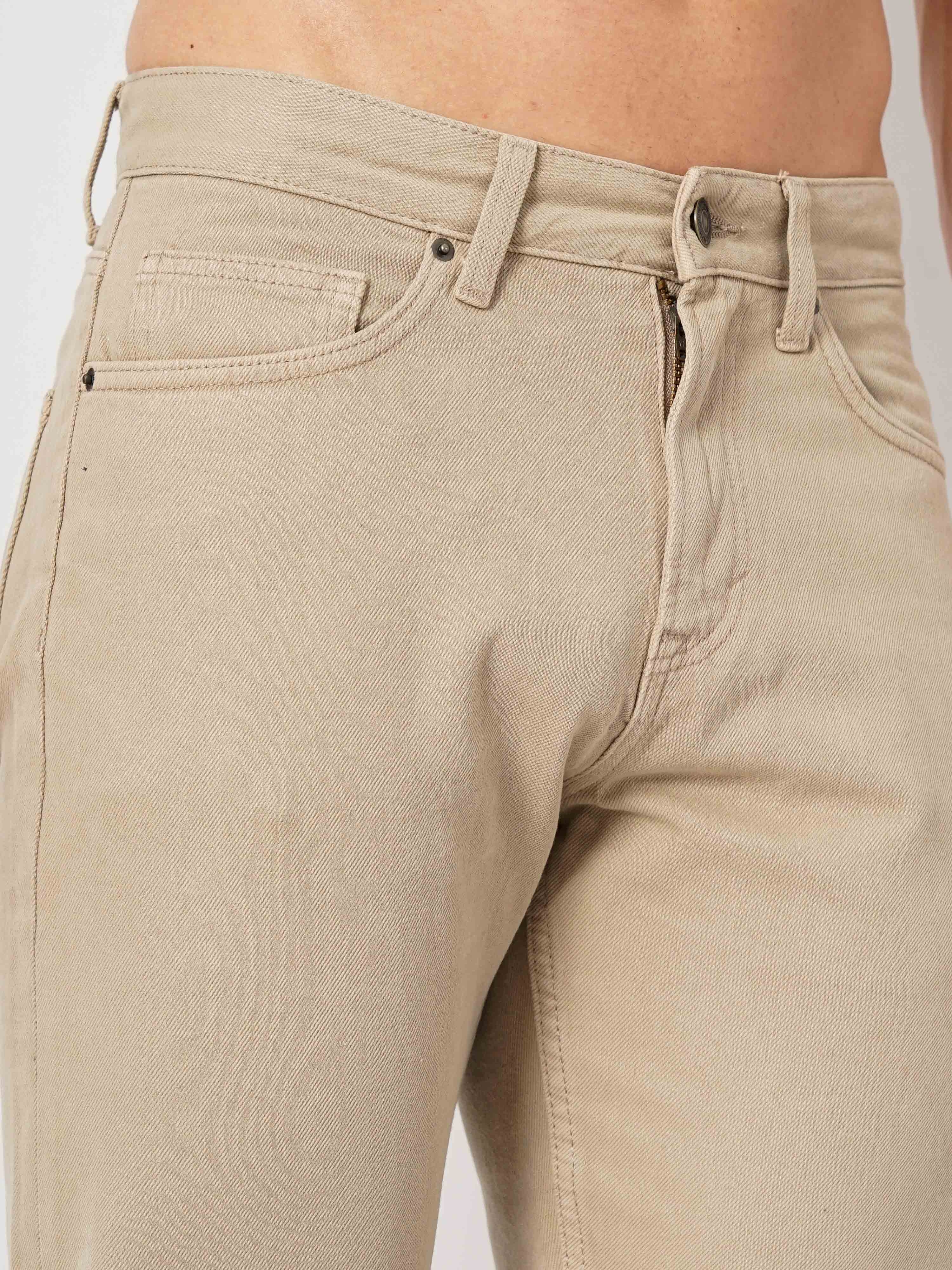 Men's Solid Beige Jeans