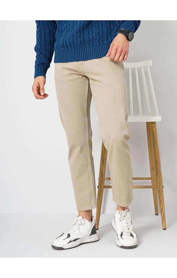 Men's Solid Beige Jeans