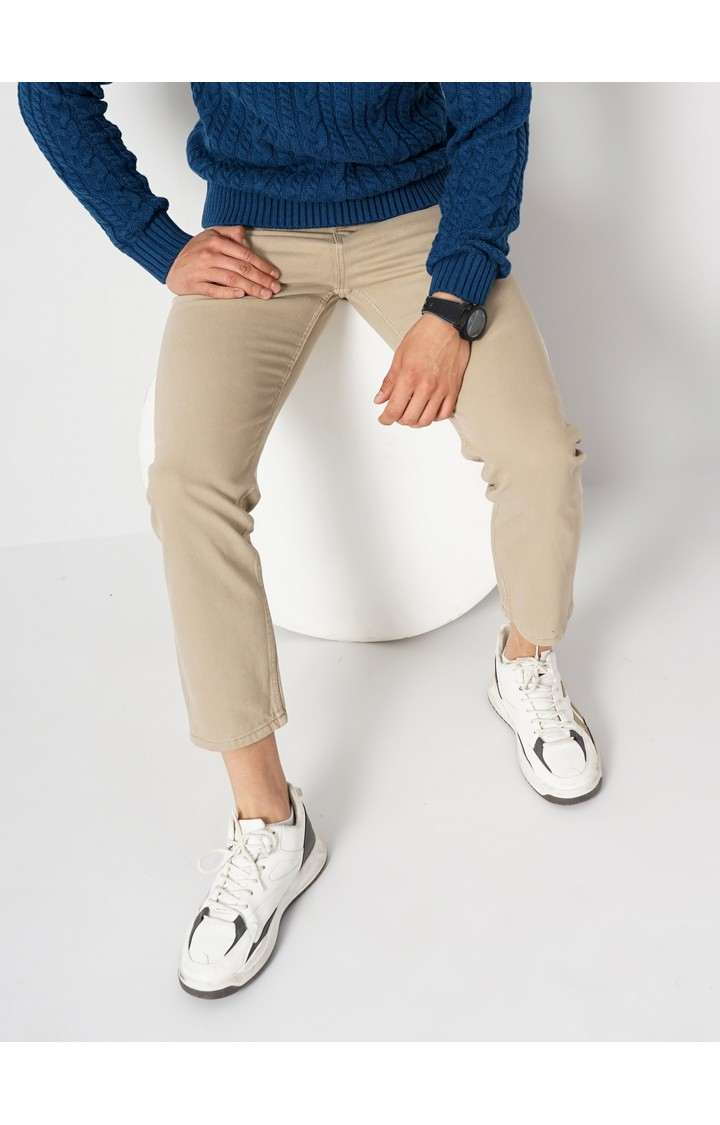 Men's Solid Beige Jeans
