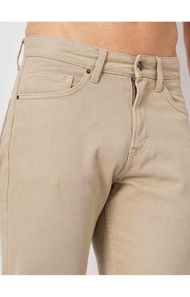 Men's Solid Beige Jeans