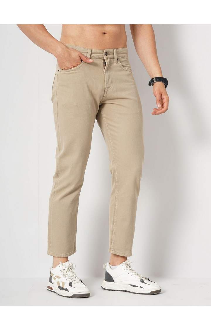 Men's Solid Beige Jeans