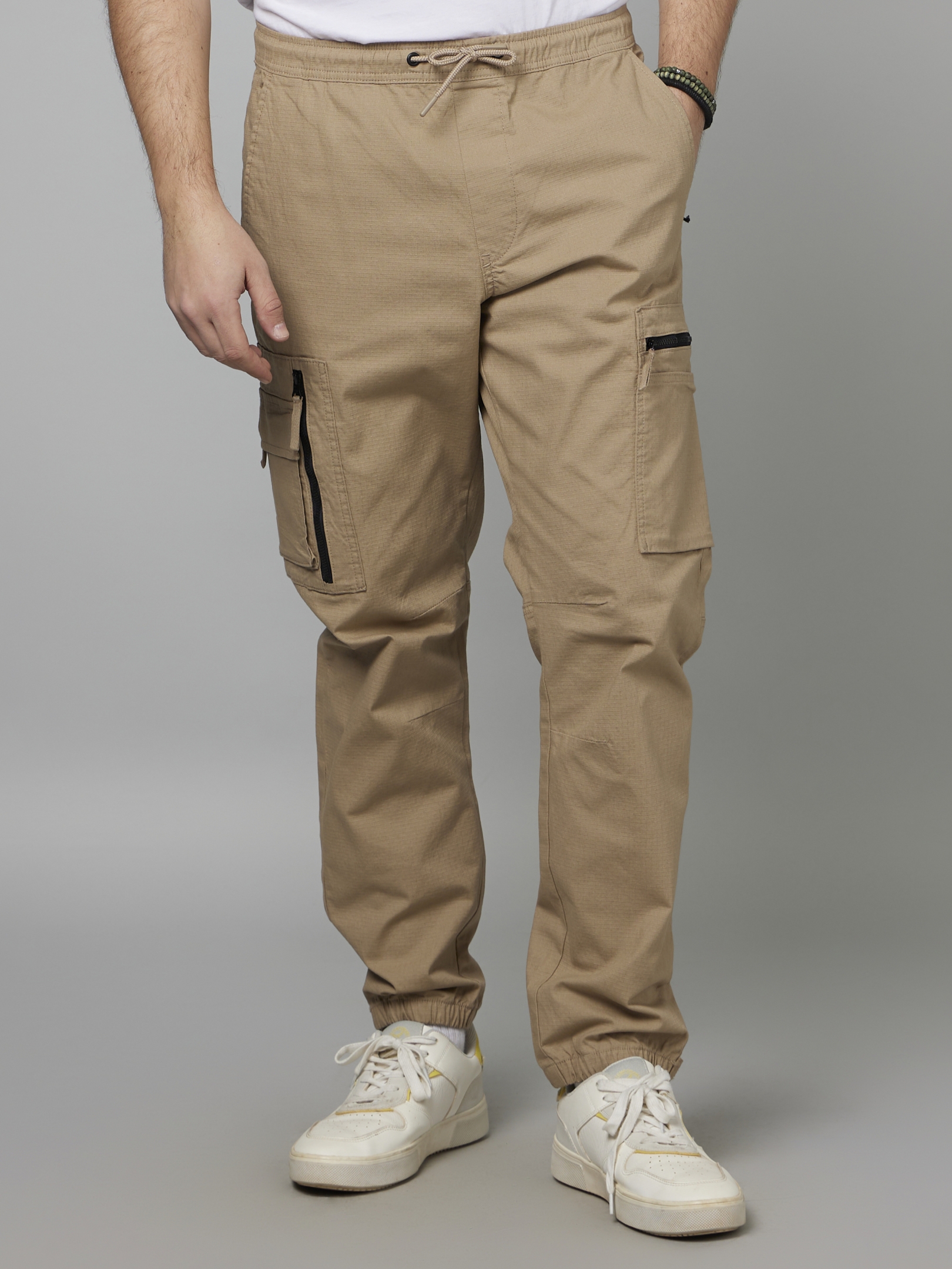 Mens Green Cotton Solid Cargo