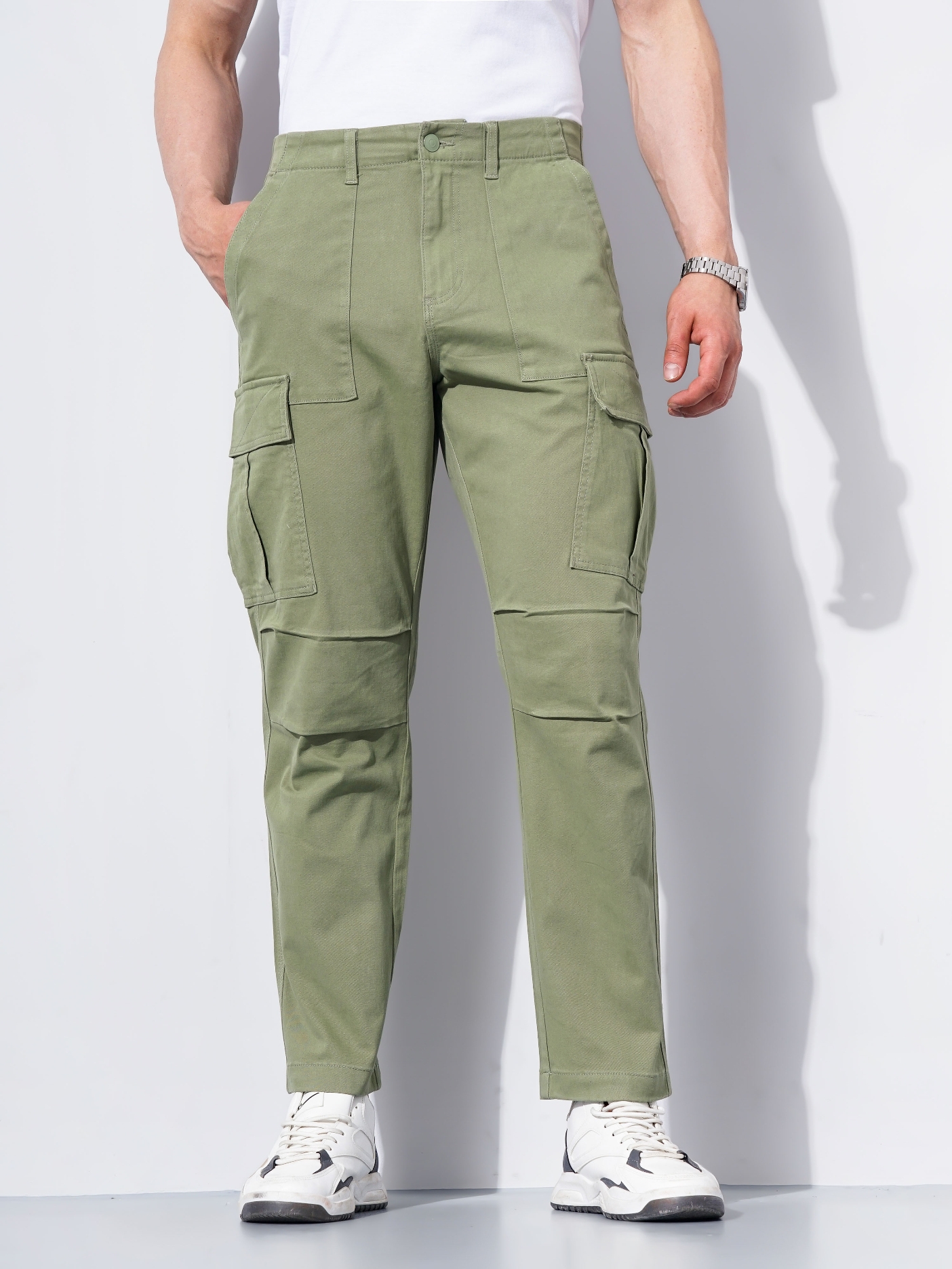 Men's Green Cotton Blend Handwoven Trousers