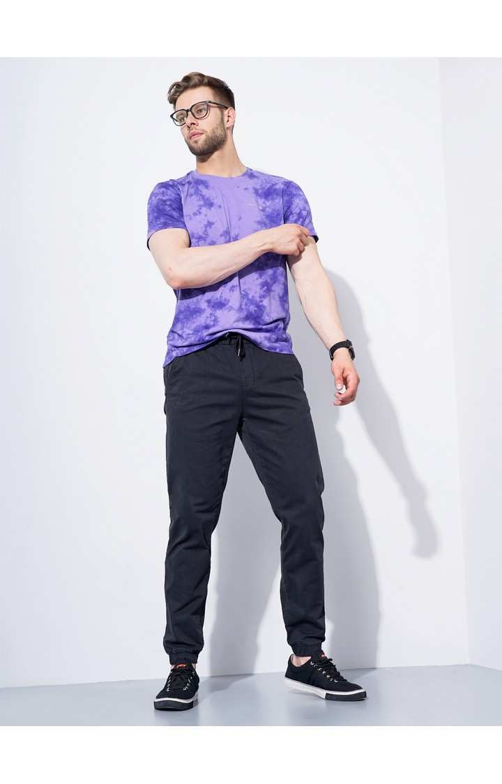 Men's Black Cotton Blend Handwoven Casual Joggers