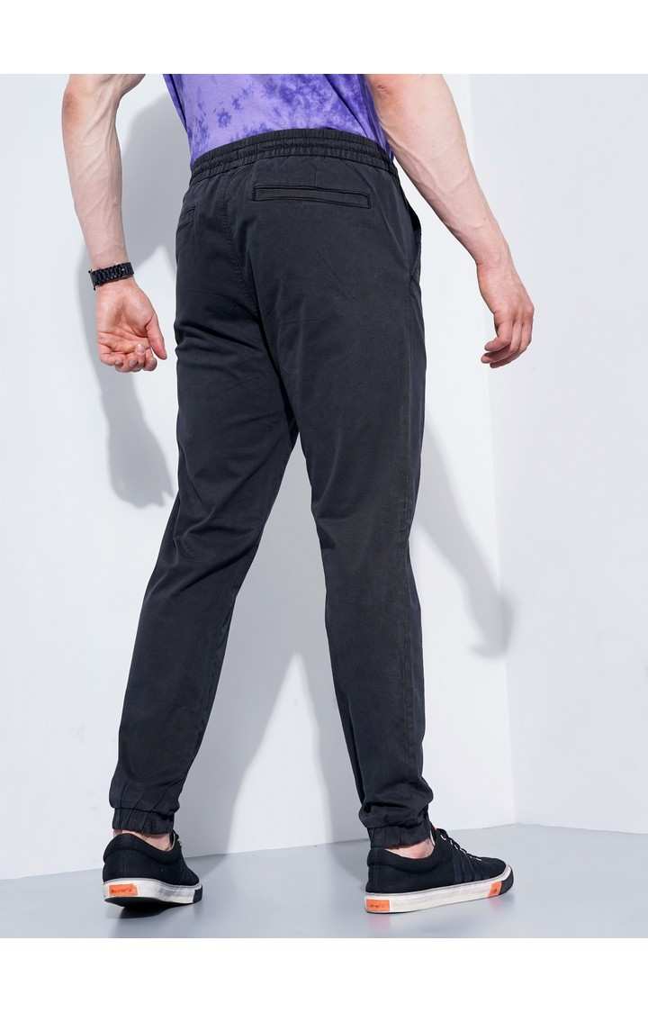 Men's Black Cotton Blend Handwoven Casual Joggers