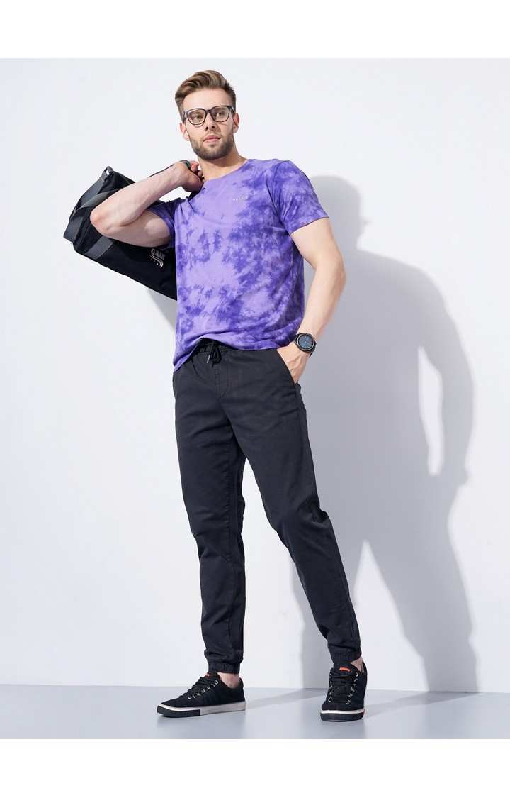 Men's Black Cotton Blend Handwoven Casual Joggers