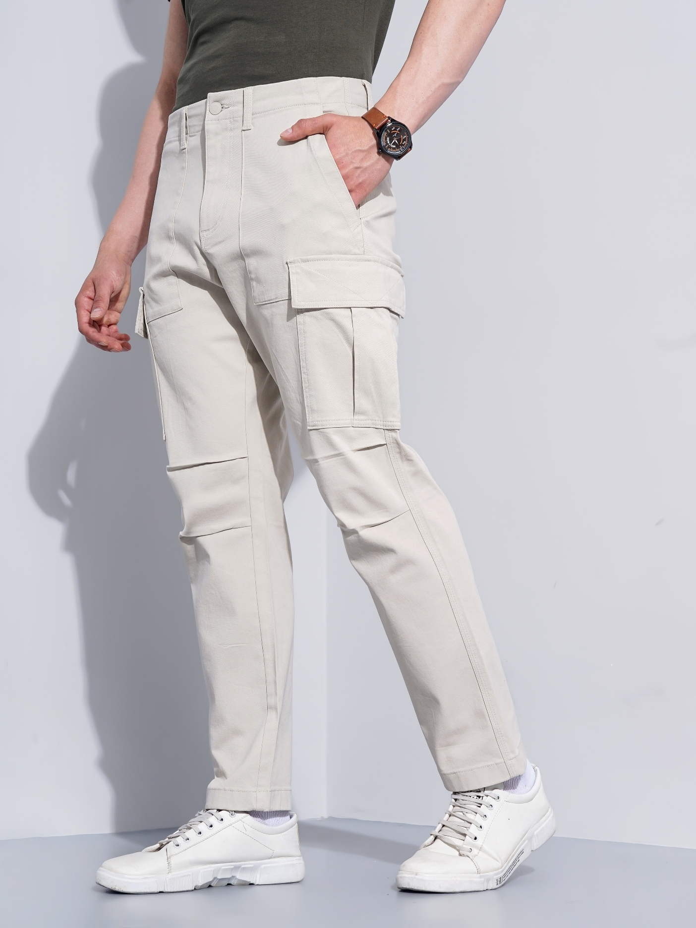 White cargo pants & trousers for women, Casual wear - Loose fit.