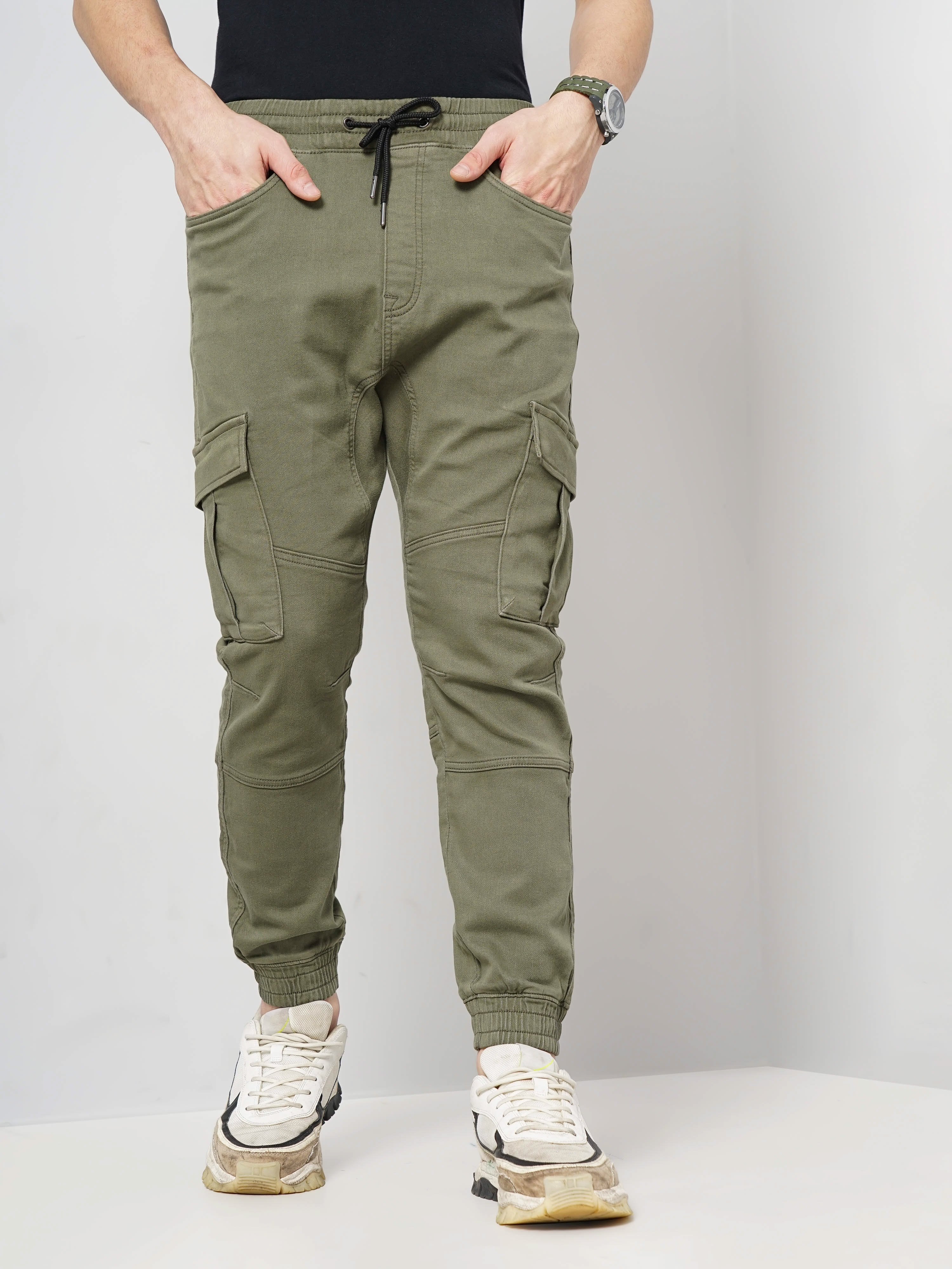 celio | Men's Green Cotton Blend Handwoven Trousers