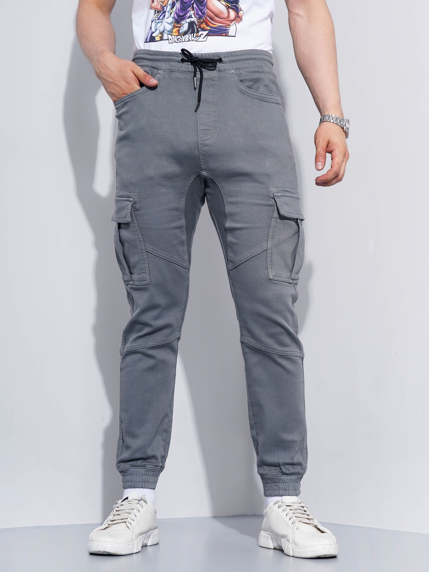 celio | Men's Grey Cotton Blend Handwoven Trousers