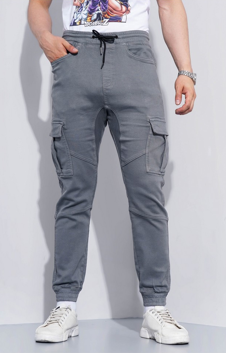 celio | Men's Grey Cotton Blend Handwoven Trousers