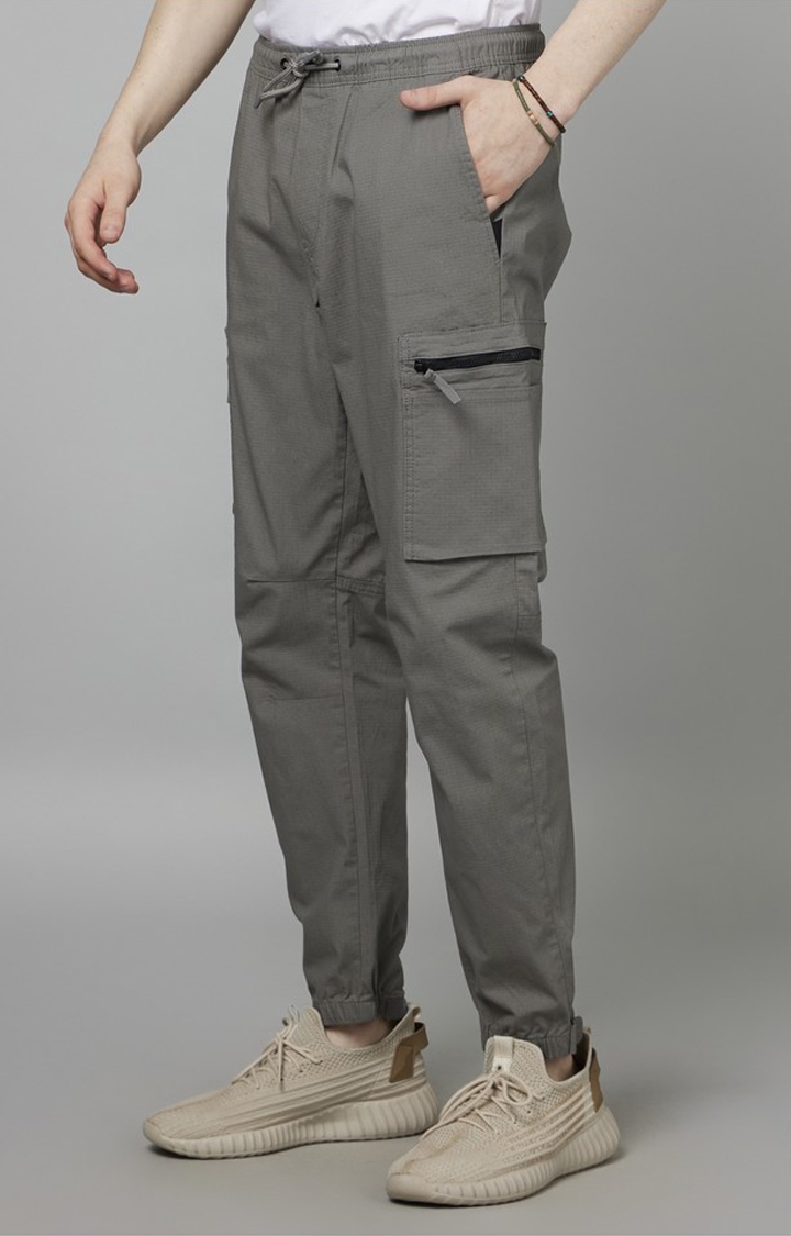 celio | Men's Grey Cotton Blend Solid Trousers