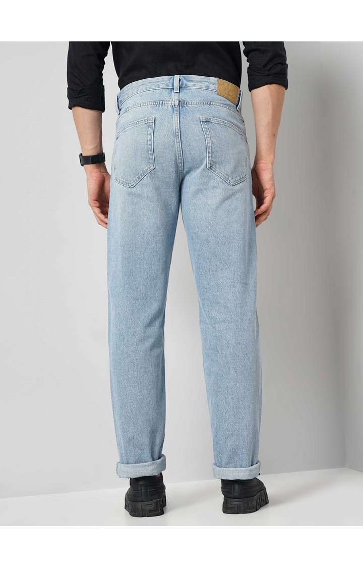 Celio Men's Solid Blue Cotton Loose Fit Jeans