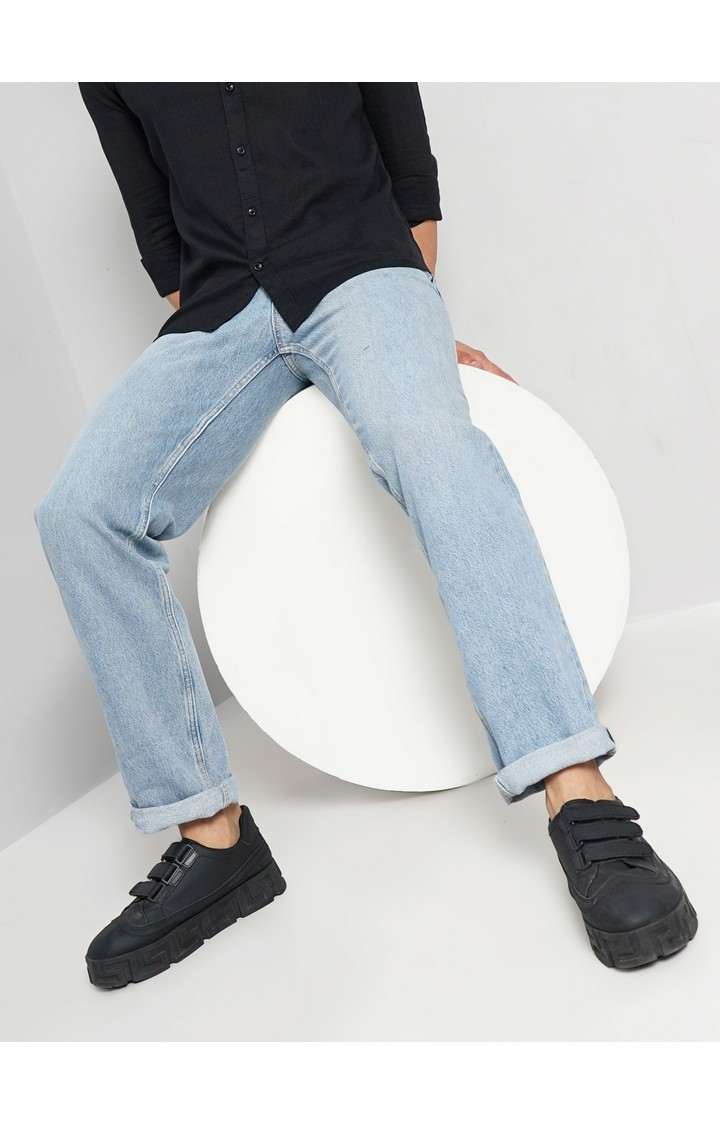 Celio Men's Solid Blue Cotton Loose Fit Jeans