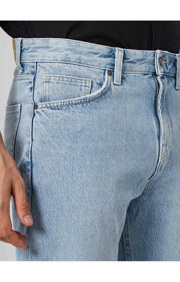 Celio Men's Solid Blue Cotton Loose Fit Jeans