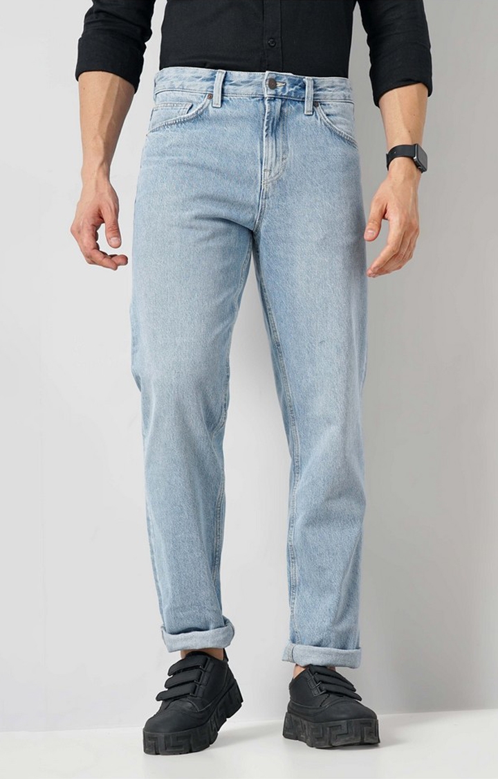 celio | Celio Men's Solid Blue Cotton Loose Fit Jeans