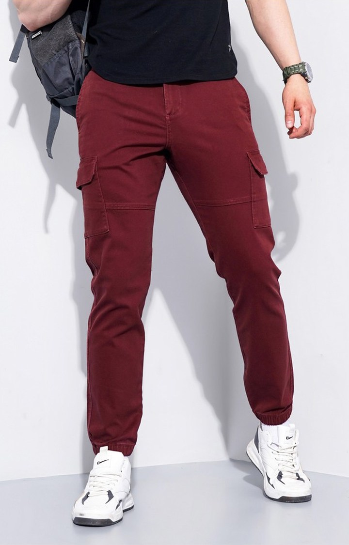 Men's Red Cotton Blend Handwoven Trousers