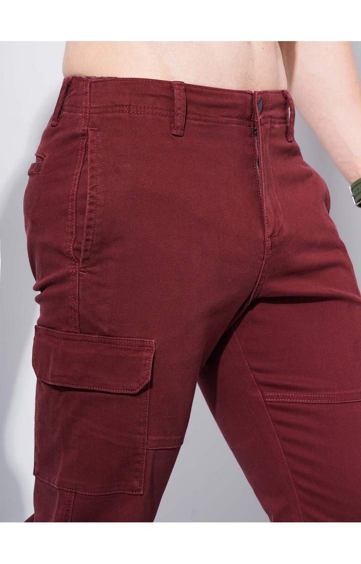 Men's Red Cotton Blend Handwoven Trousers
