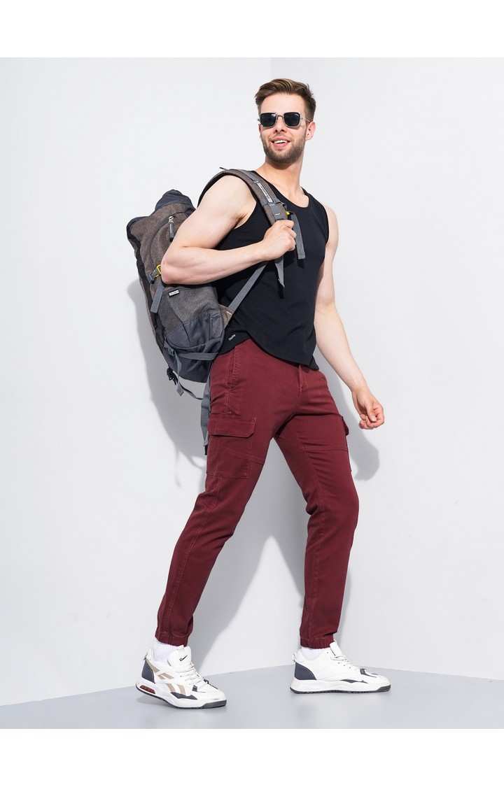 Men's Red Cotton Blend Handwoven Trousers