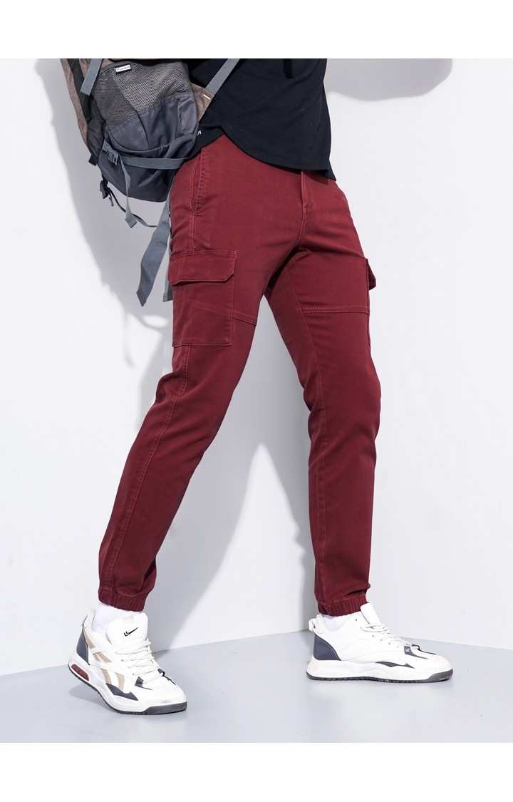 Men's Red Cotton Blend Handwoven Trousers