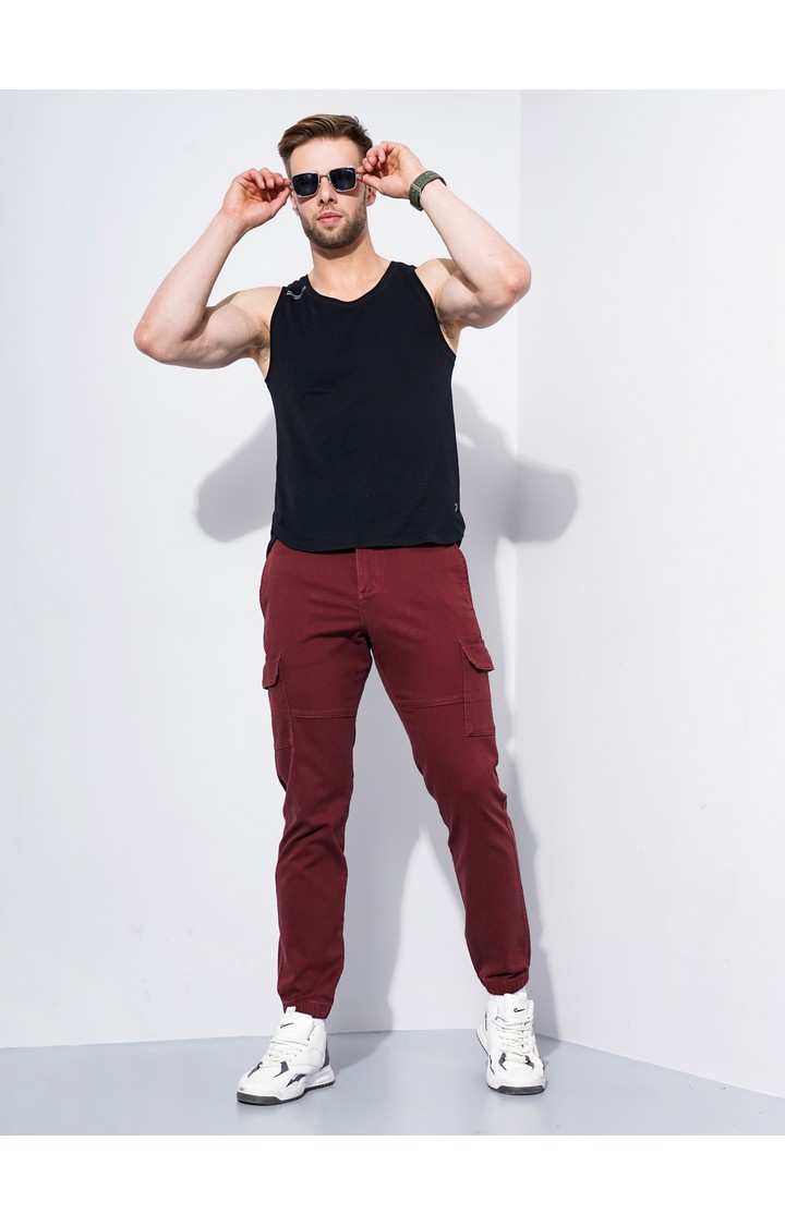 Men's Red Cotton Blend Handwoven Trousers