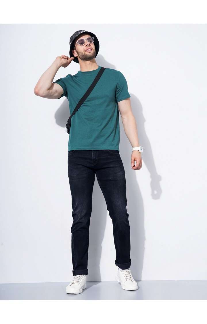 Men's Green Knitted Regular T-Shirts