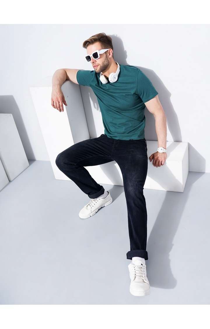 Men's Green Knitted Regular T-Shirts