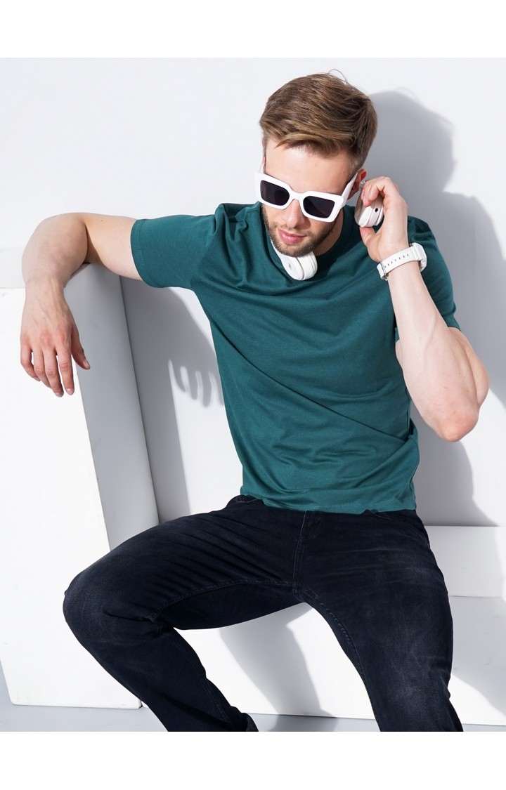 Men's Green Knitted Regular T-Shirts