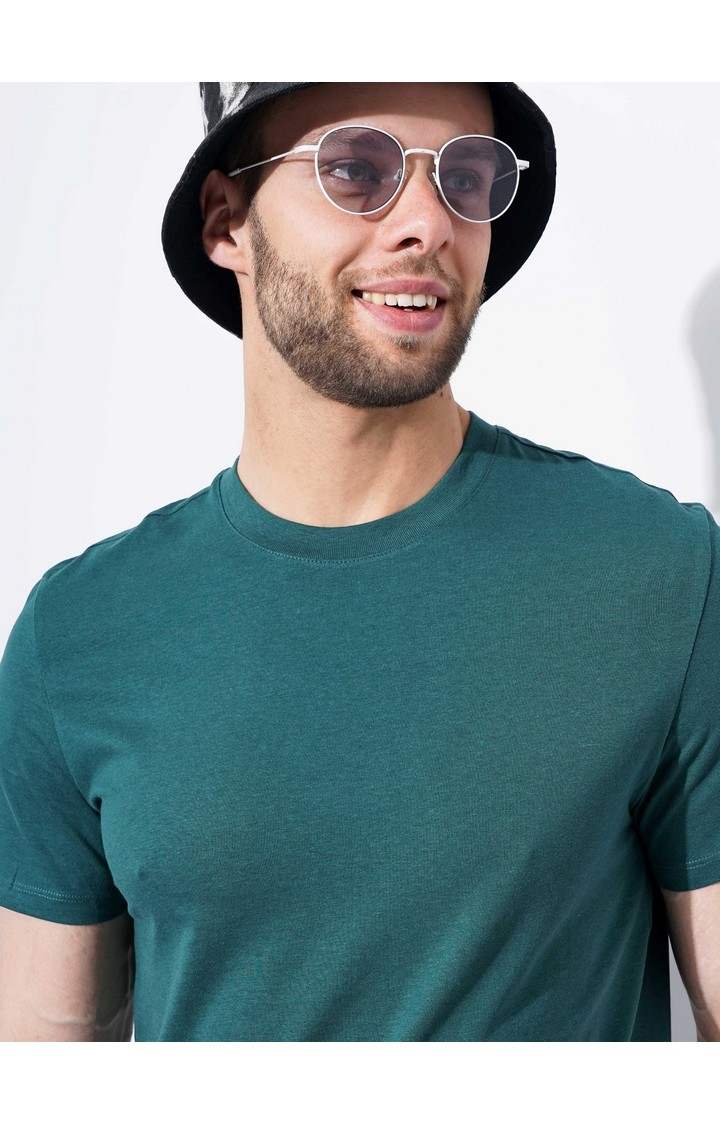 Men's Green Knitted Regular T-Shirts