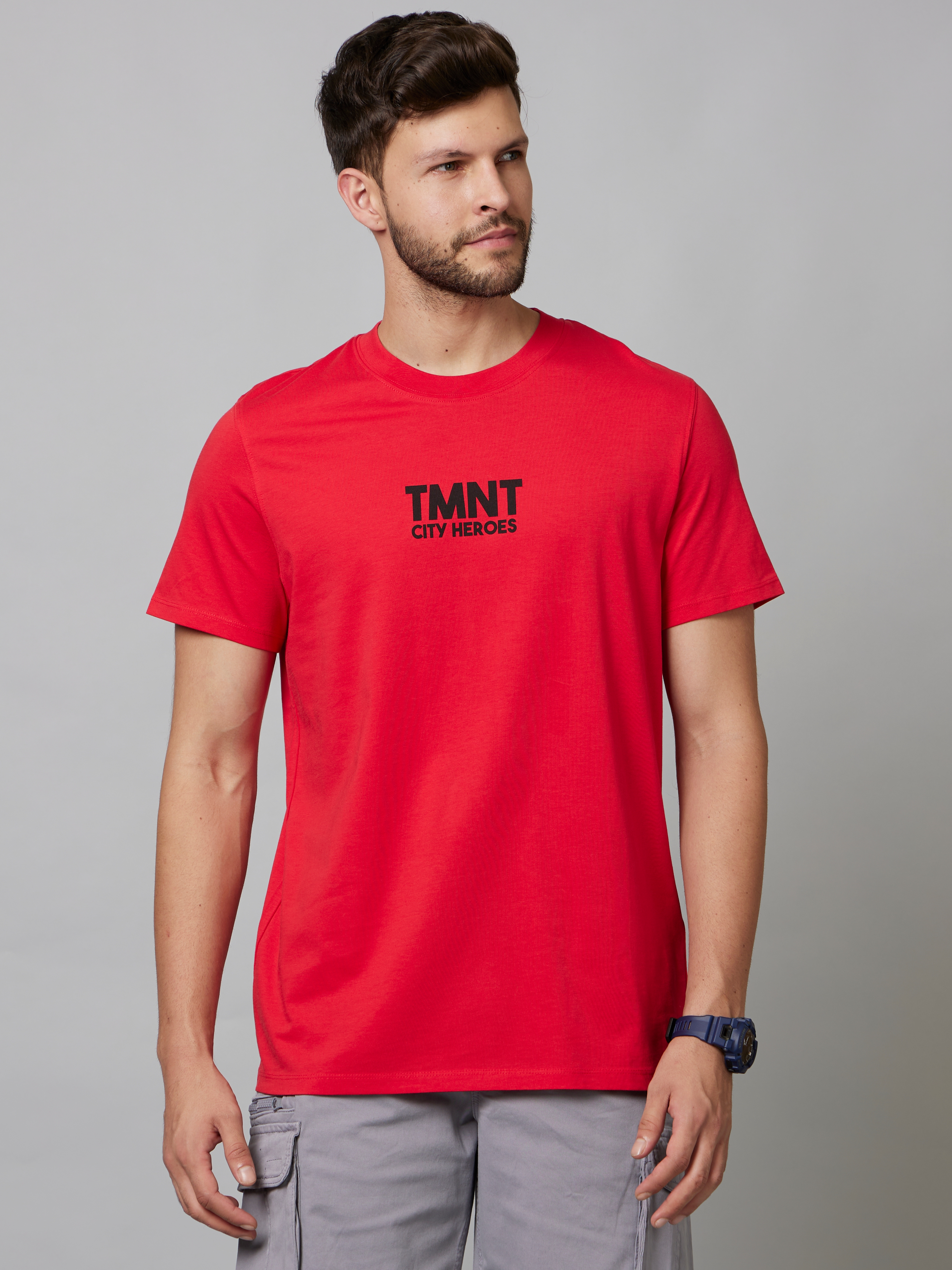 celio | Men's Red Typographic Regular T-Shirts
