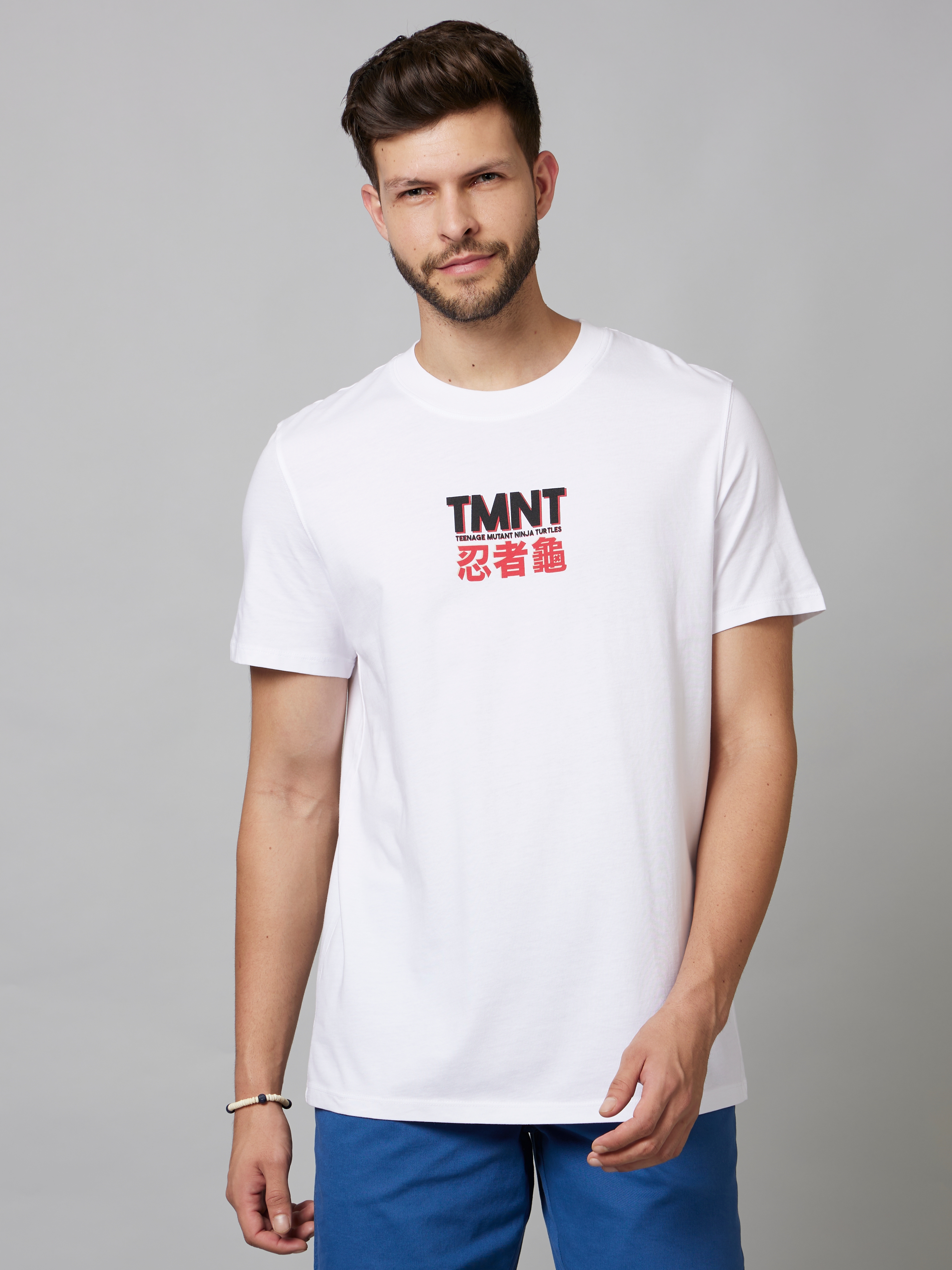 celio | Men's White Typographic Regular T-Shirts