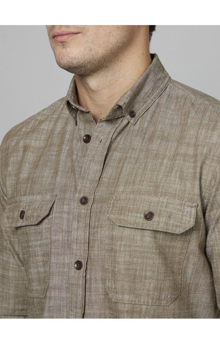 Men's Green Textured Casual Shirts