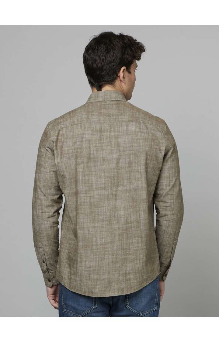 Men's Green Textured Casual Shirts