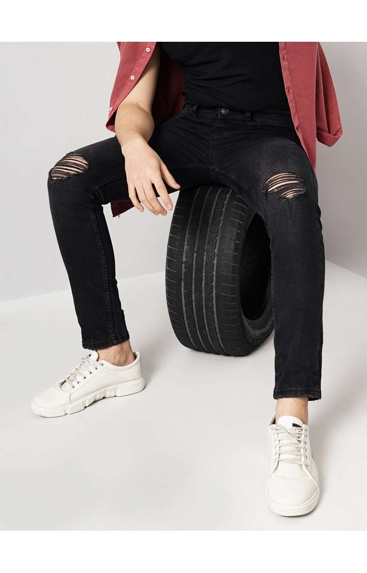 Celio Men's Solid Distress Denim Jeans