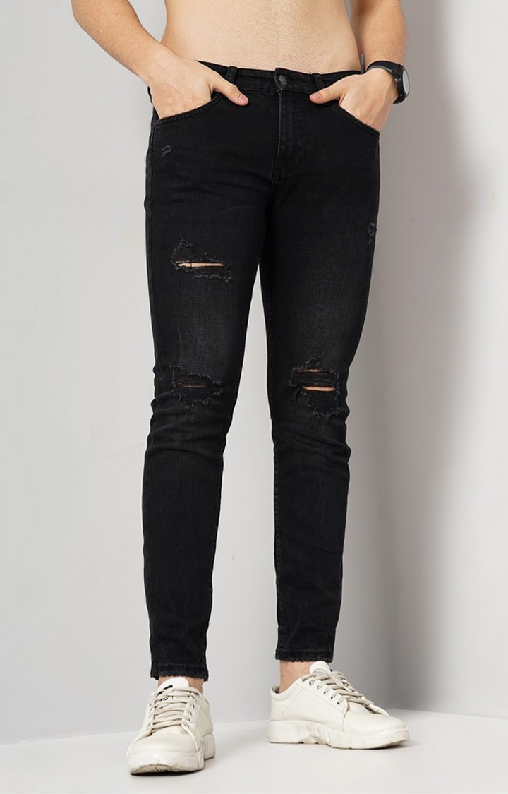 Celio Men's Solid Distress Denim Jeans