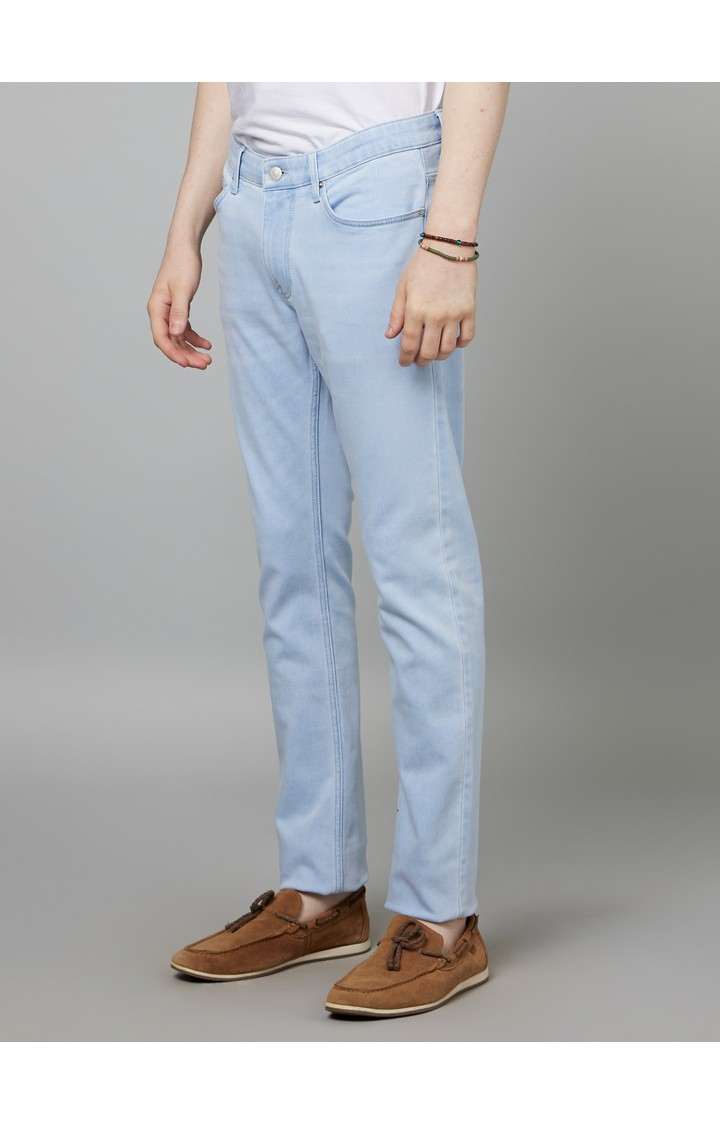 Men's Blue Cotton Blend Solid Slim Jeans