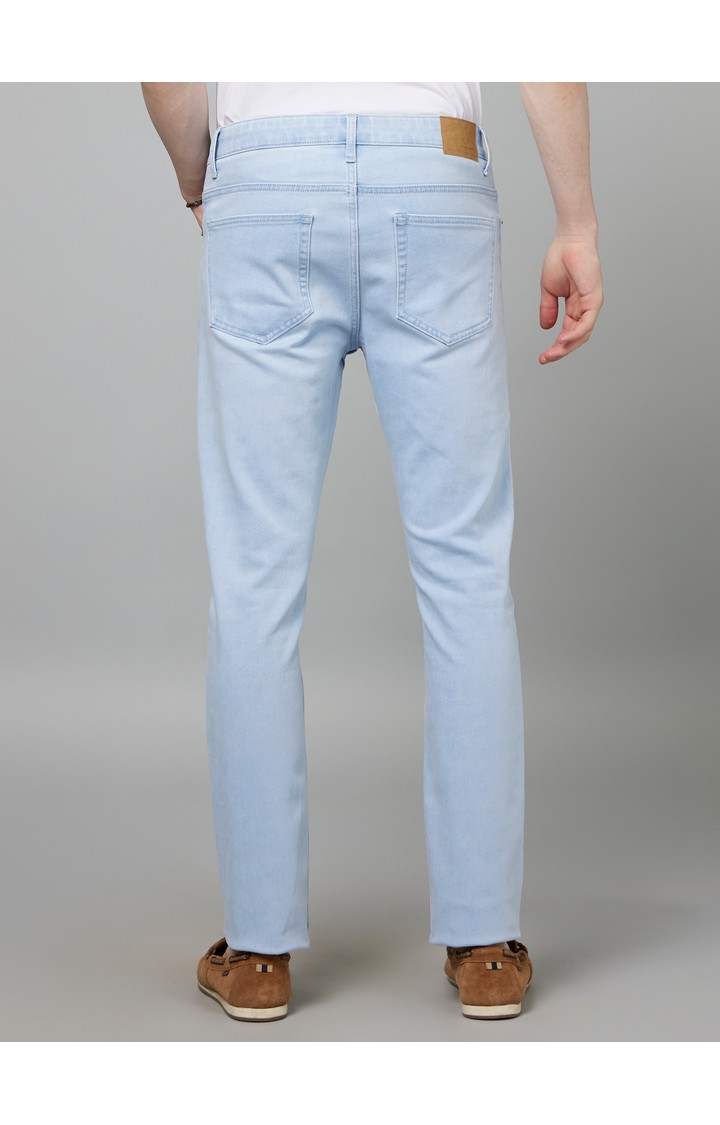 Men's Blue Cotton Blend Solid Slim Jeans
