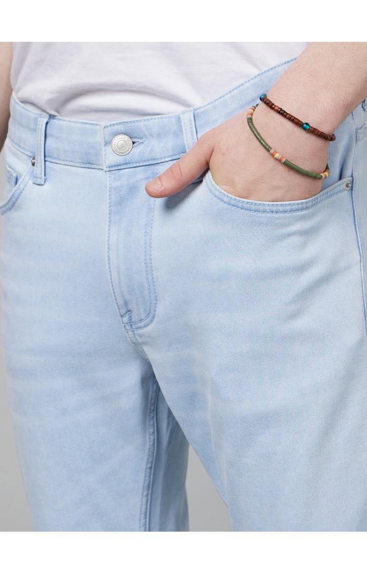 Men's Blue Cotton Blend Solid Slim Jeans