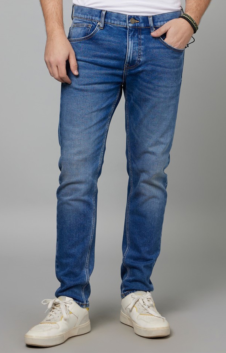 celio | Men's Blue Cotton Blend Solid Slim Jeans