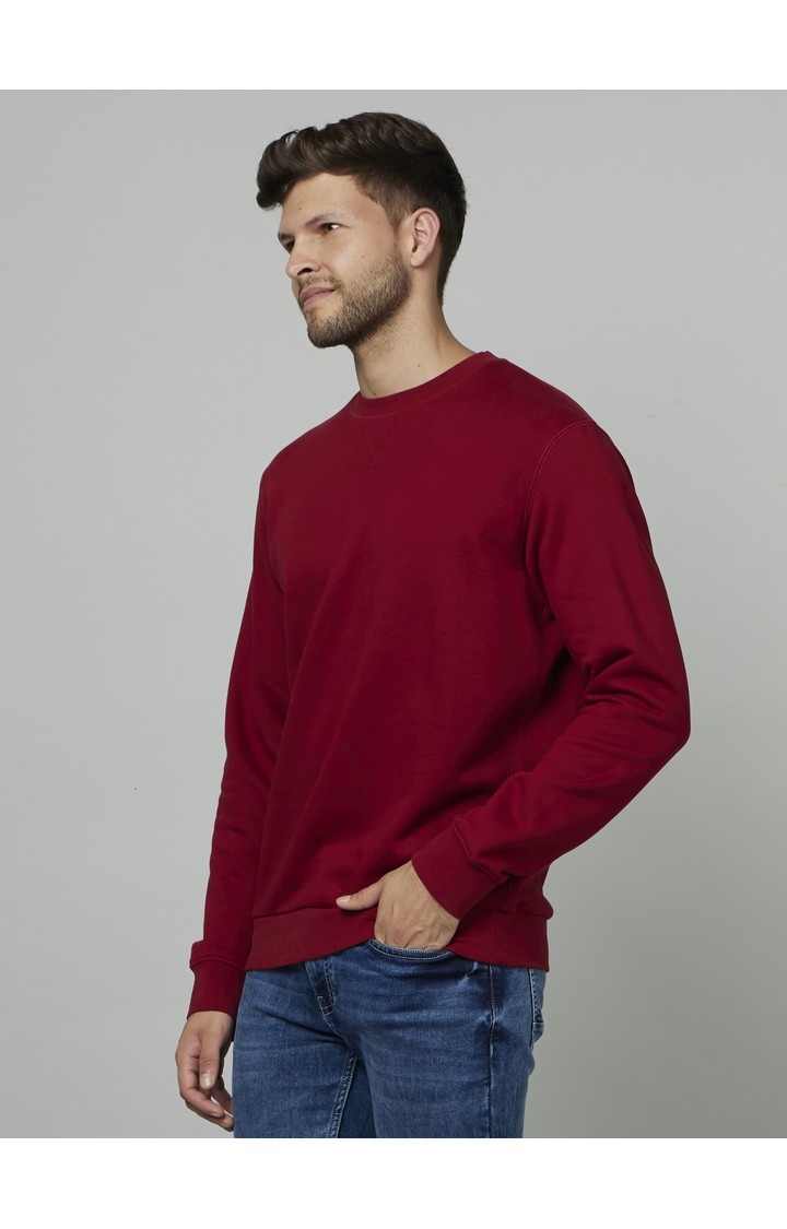 Men's Red Solid Sweaters