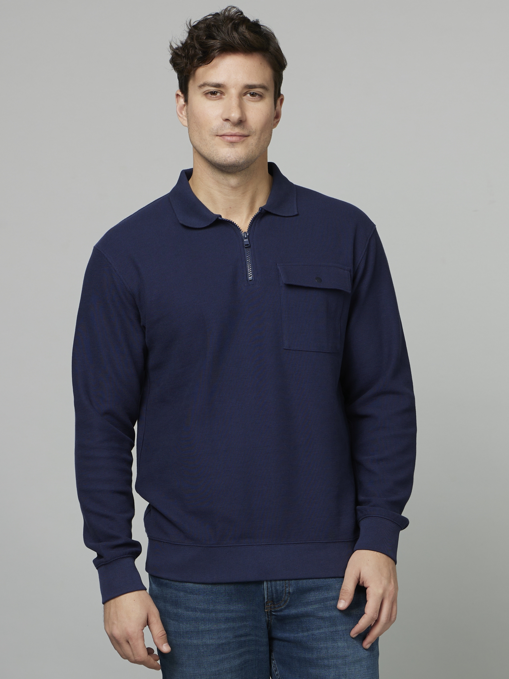 celio | Men's Blue Solid Sweatshirts